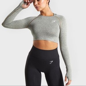 Gymshark Vital Khaki Marl Cropped Long Sleeve